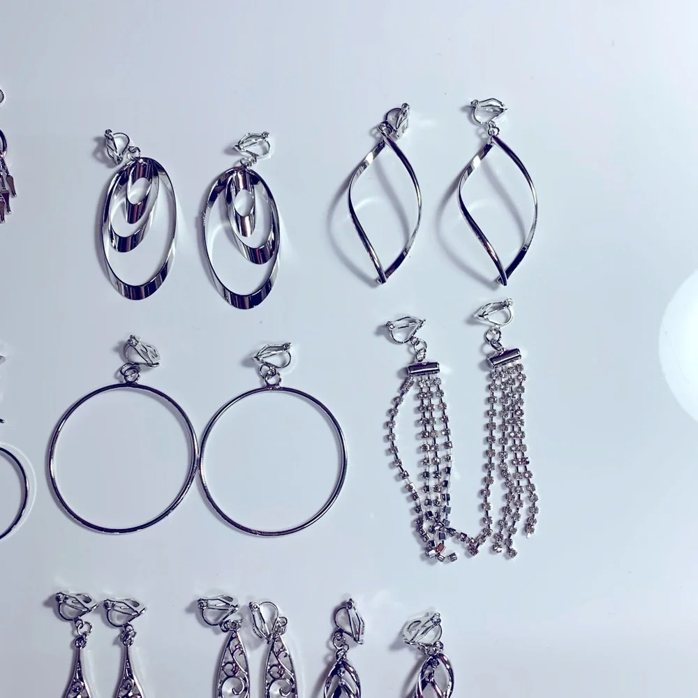 15 pairs of clip on earrings dangle hoops bars twist celtic new - Picture 3 of 4